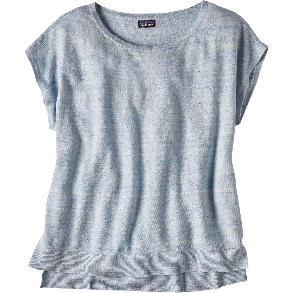 Patagonia Women's Lightweight Linen Top Light Blue 100% Linen Short Sleeve - M